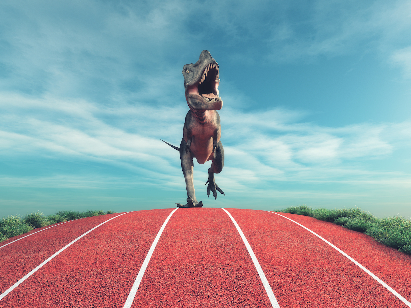 Dinosaur running on a racetrack 