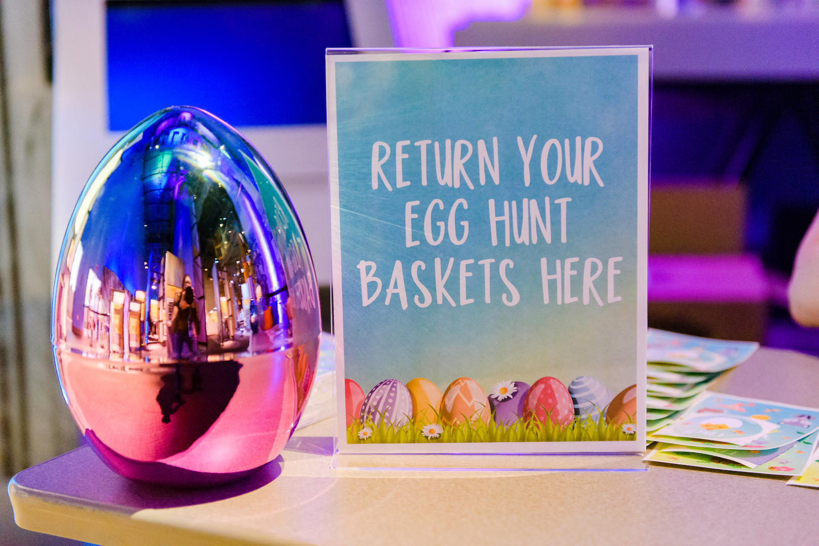 Sign showing where to return your baskets