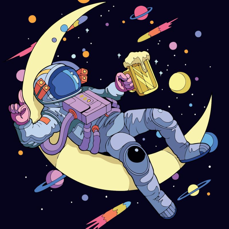 Astronaut drinking beer graphic